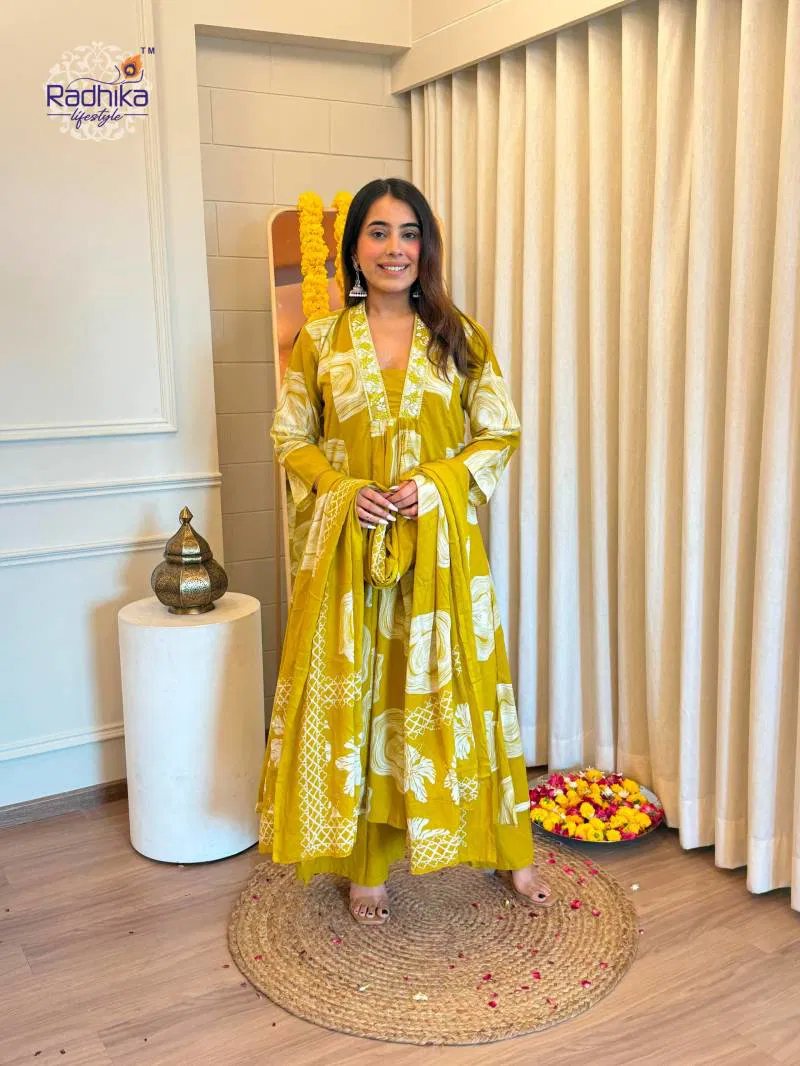 Radhika Anarkali Plazo Set Cotton Printed Kurti Pant With Dupatta Wholesale Suppliers In Mumbai