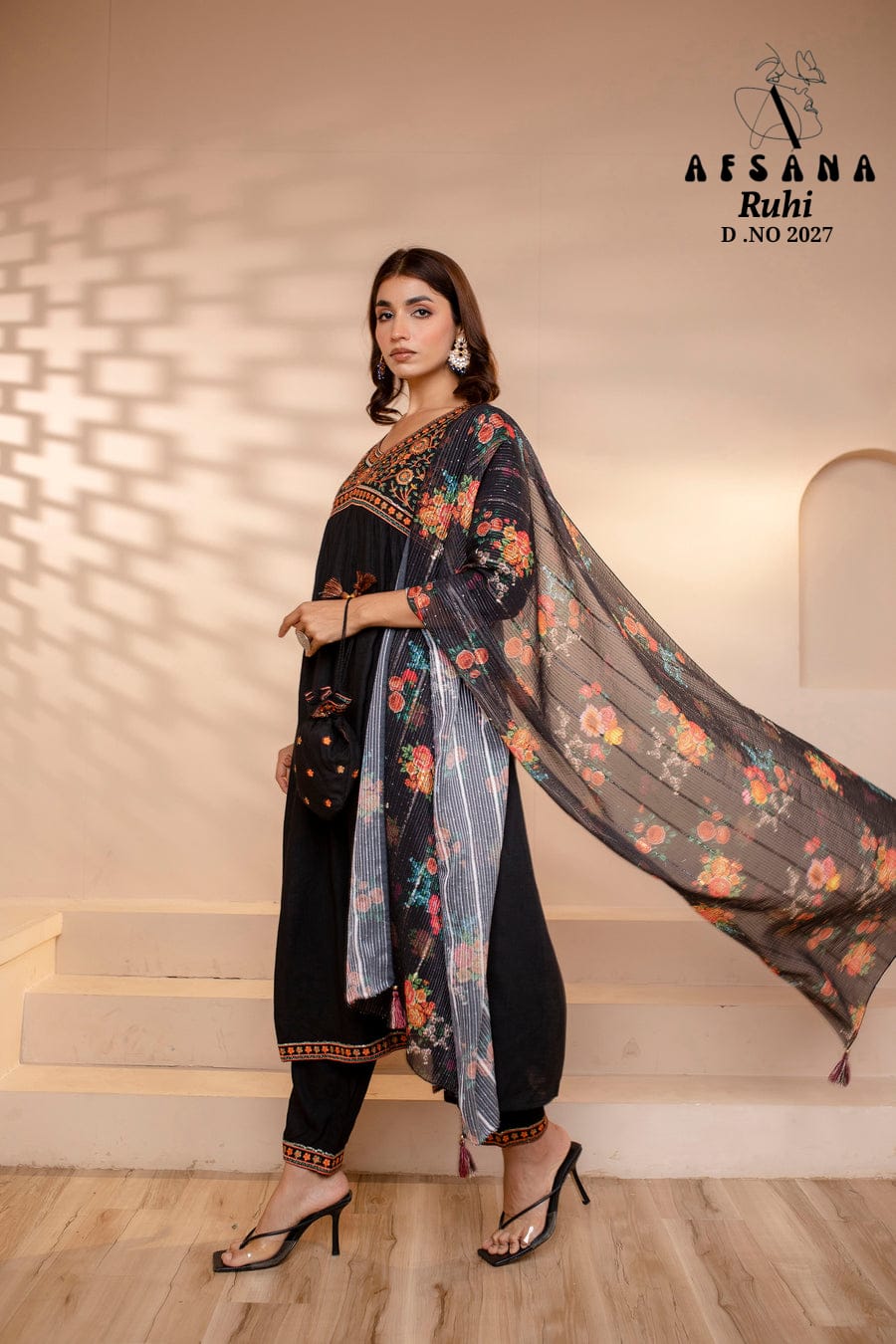 Ruhi 2027 By Afsana Georgette Designer Kurti With Bottom Dupatta