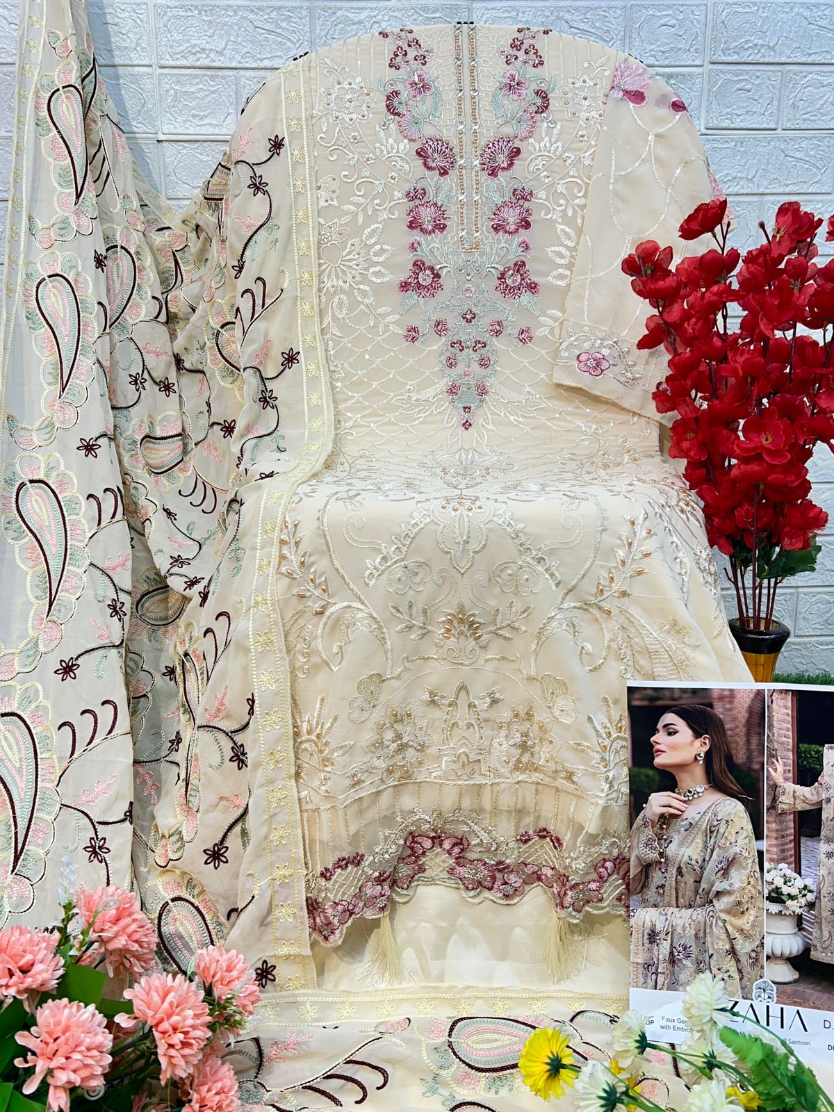 10275 Zaha Embroidered Georgette Pakistani Suits Wholesale Market In Surat