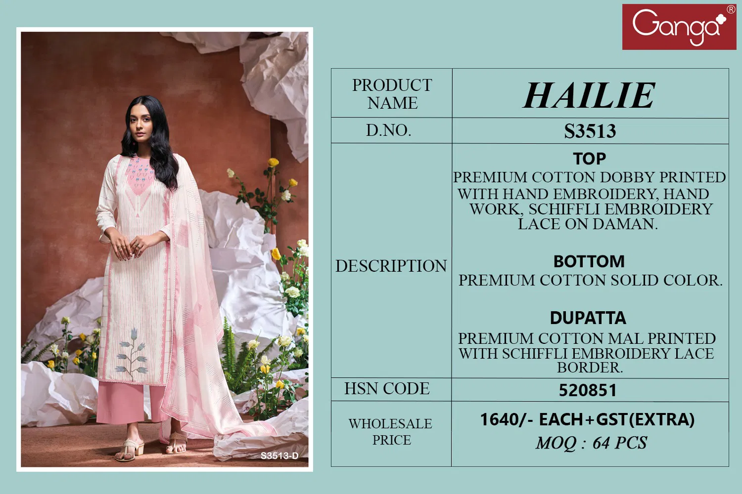 Hailie 3513 By Ganga Cotton Designer Salwar Suit Wholesale Price In Surat