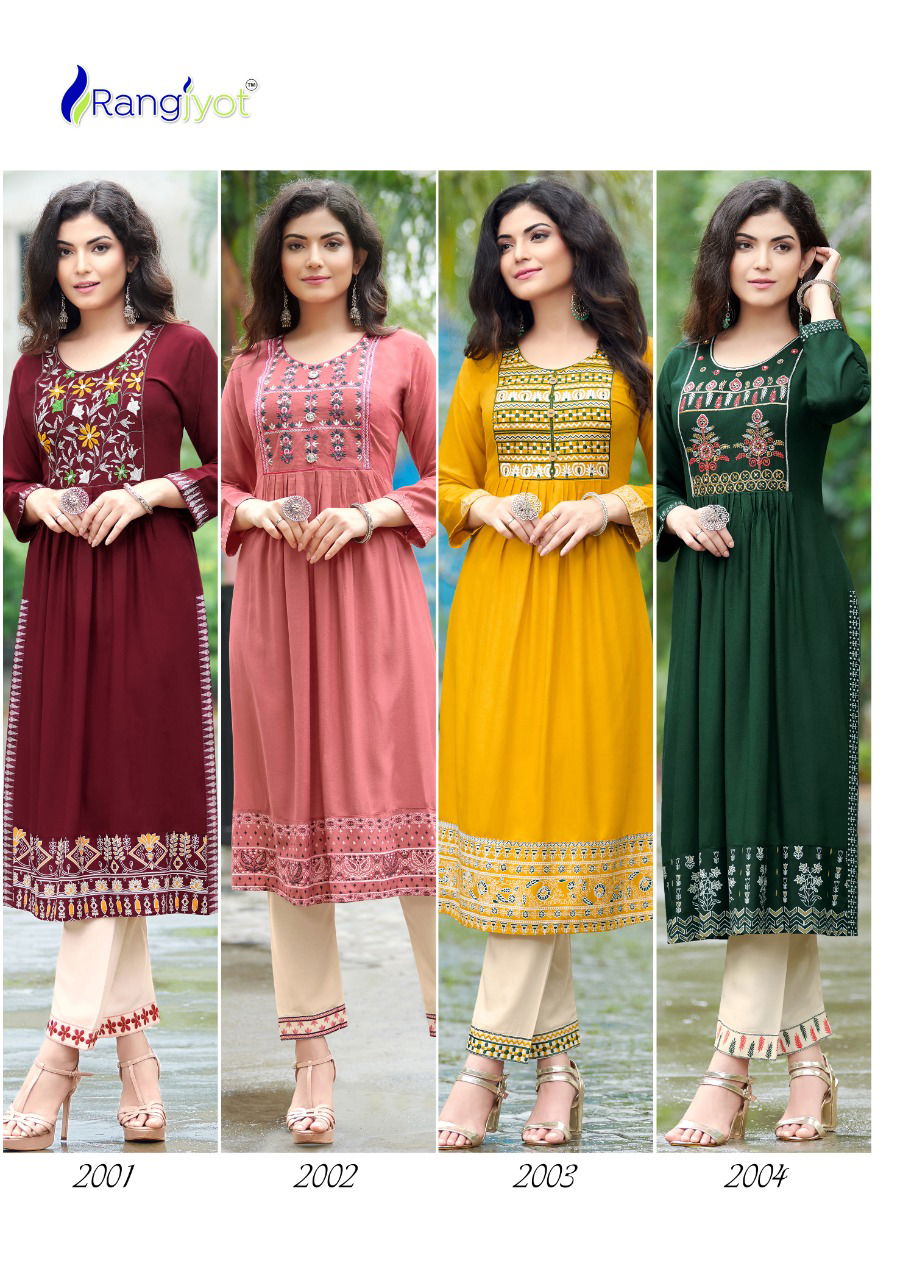 Rangjyot Maria 1 Ethnic Wear Rayon Designer Latest Kurti With Bottom Collection
