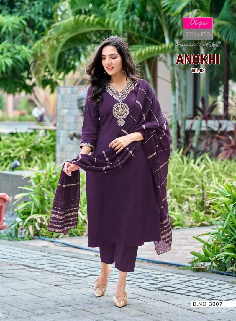 Diya By Anokhi Vol 3 trends Roman Silk Kurti Bottom With Dupatta Wholesale Clothing Suppliers In India