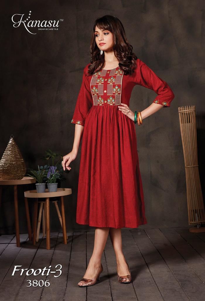 Kanasu Frooti 3 Ethnic Wear Fancy Rayon Flair Kurtis Collection
