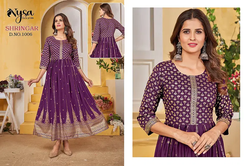 Shringar By Nysa Foil Print Long Anarkali Kurtis Catalog