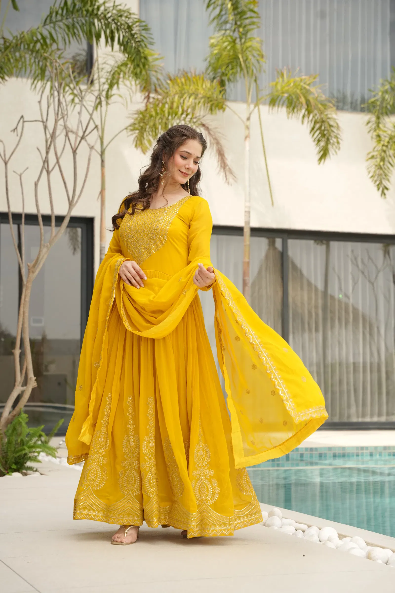 KA 1162 Faux Blooming Embroidery Designer Gown With Dupatta Wholesale Online