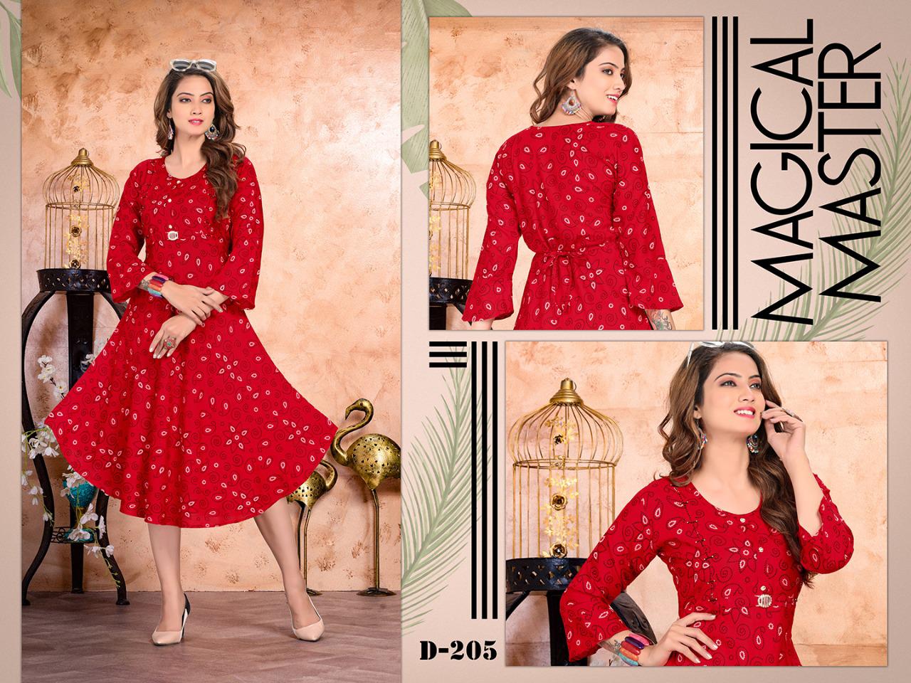Trendy Strawberry Ethnic Wear Printed Rayon Designer Kurtis Collection
