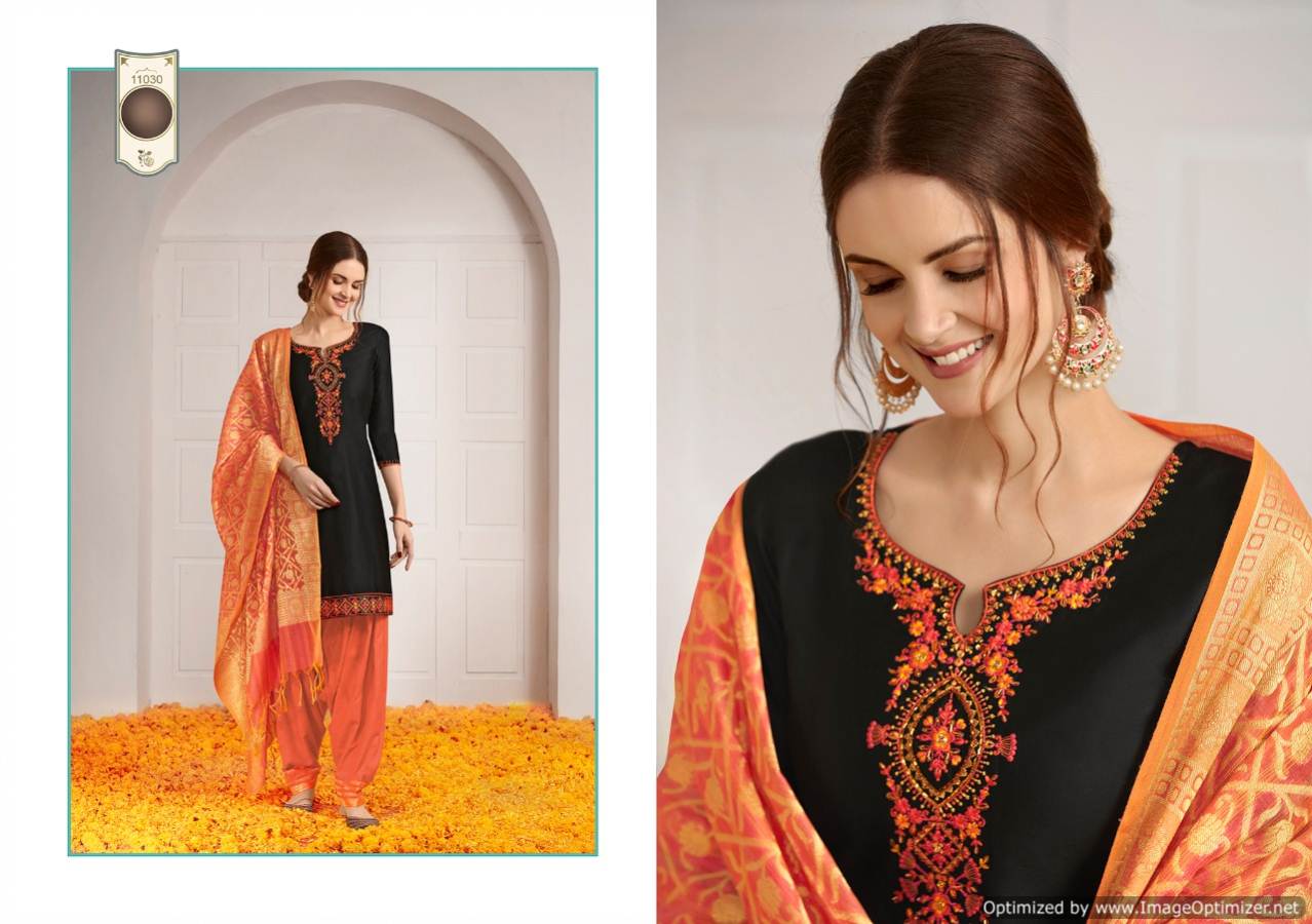 Kalaroop New Launch Of Designer Embroidered Work With Slub Rayon Bottom And Banarasi Silk Dupatta Ready Made Patiala