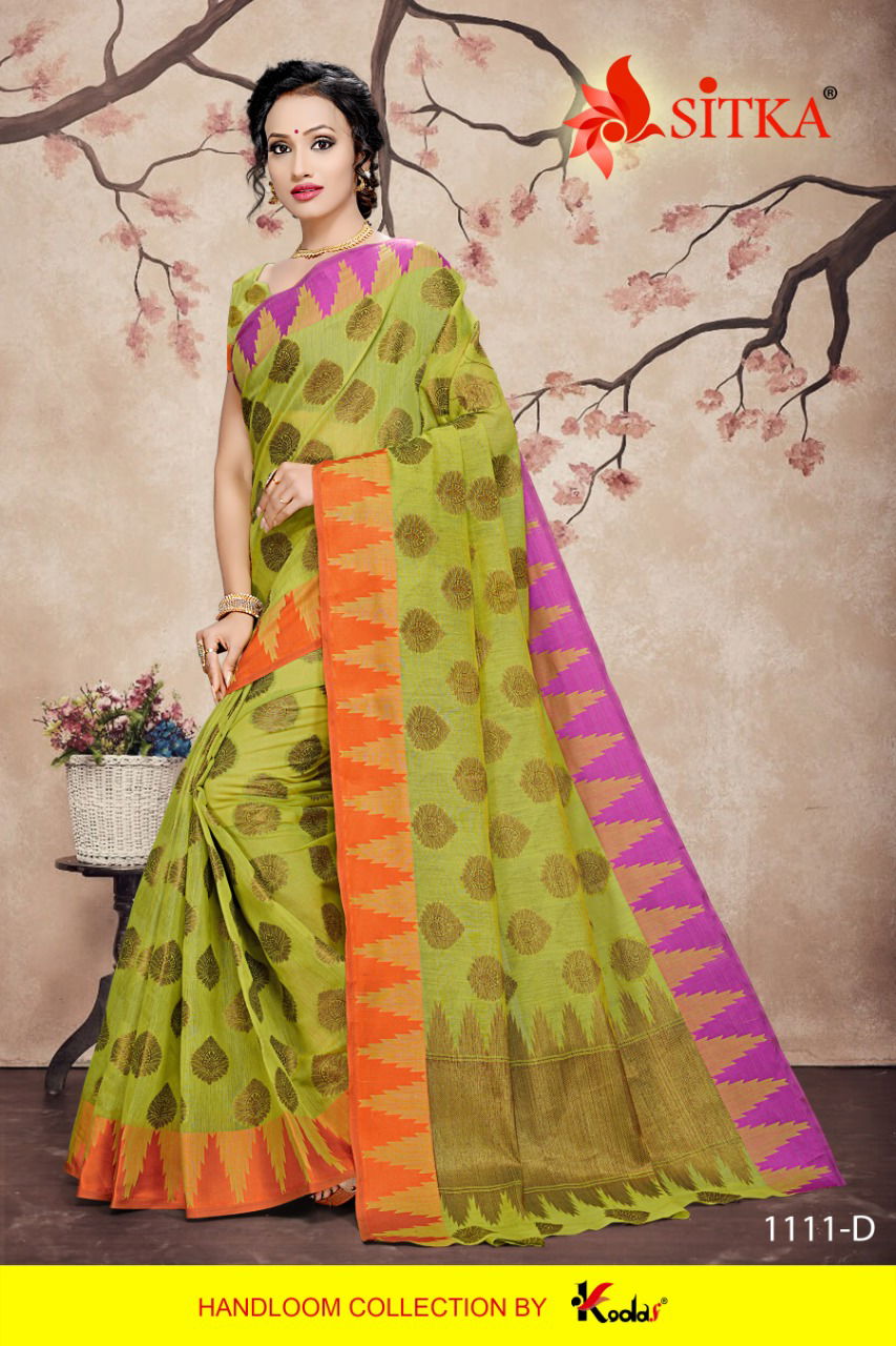 BENZER DESIGNER REGULAR WEAR PARTY WEAR SOFT COTTON WEAVING DESIGNER SAREE WITH TWO COLOUR DESIGN BORDER COLLECTION
