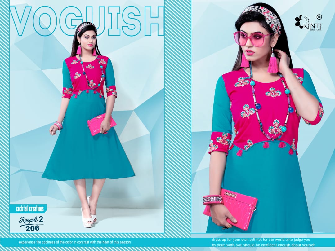 Kinti Rangoli 2 Fancy Ethnic Wear Rayon Embroidery work Designer Kurtis Collection