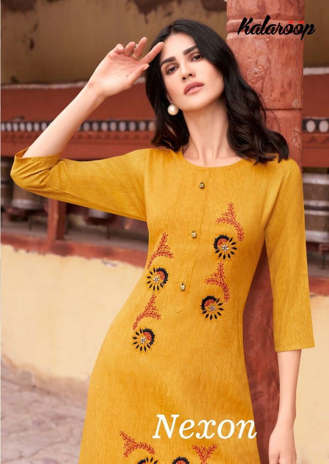 Kalaroop Nexon Fancy Ethnic Wear Rayon With Embroidery Work  Kurtis Collection
