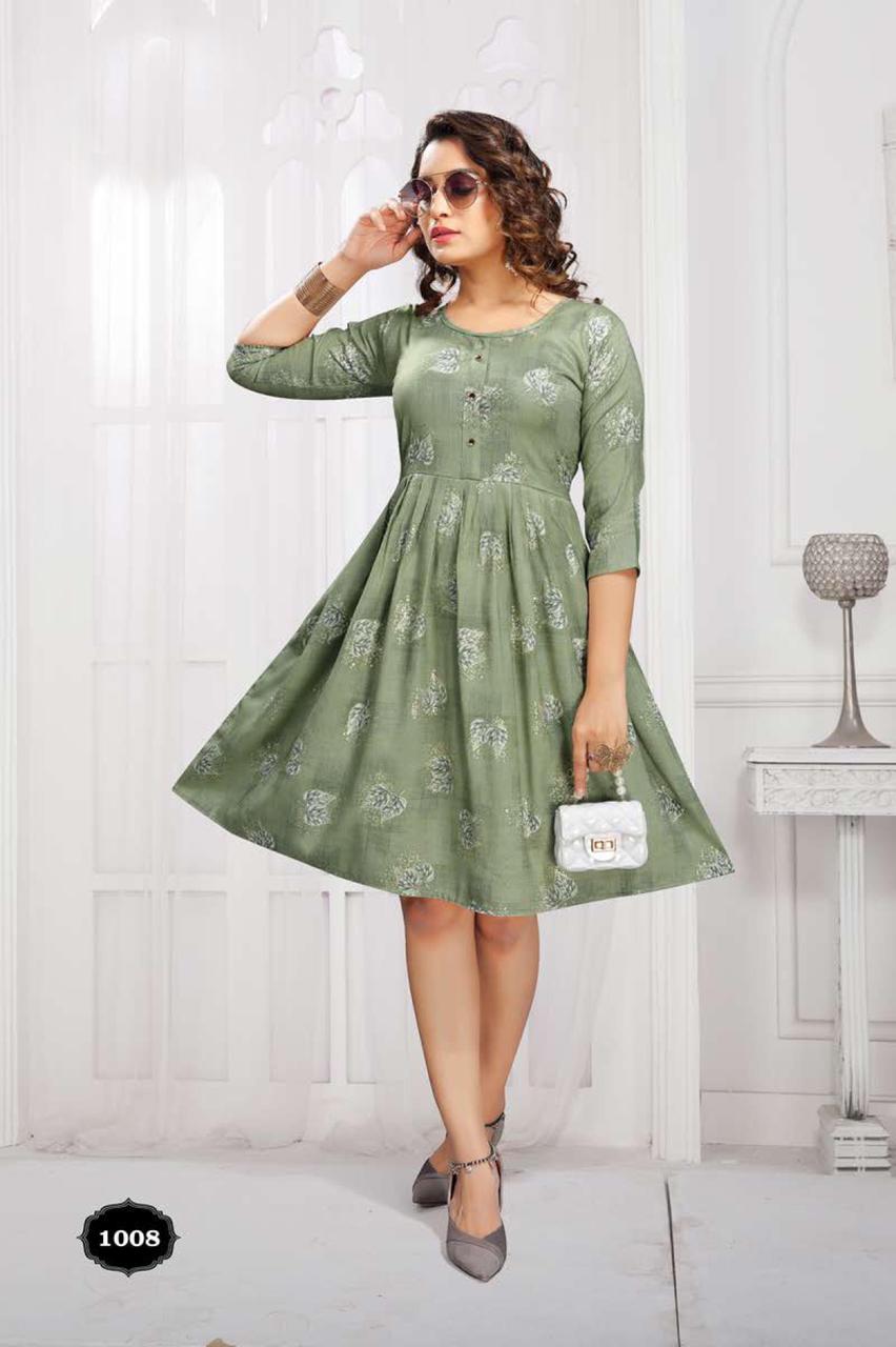 Kannur 3 Rayon Printed Ethnic Wear Designer Anarkali Kurti Collection