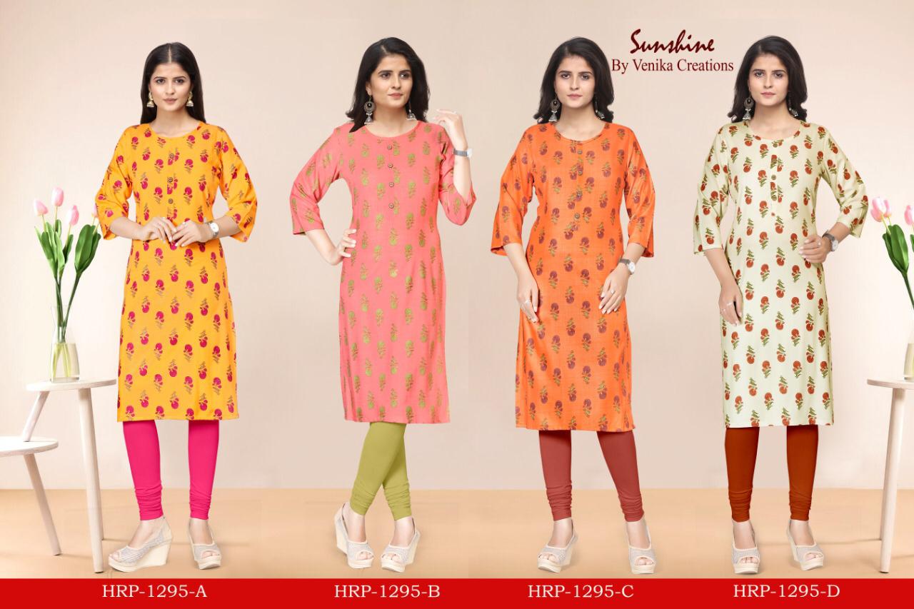 VENIKA SUNSHINE ALL HIT DESIGNS Fancy regular Wear Florican Print Premium Rayon Kurtis Collection 