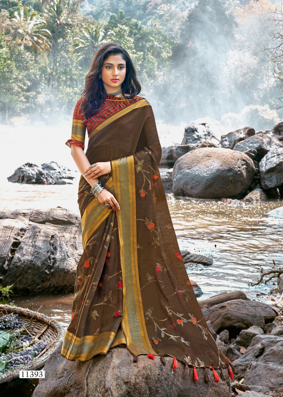 TRIVENI UPASANA Fancy Heavy Designer Festive Wear Cotton Linen Printed Saree Collection