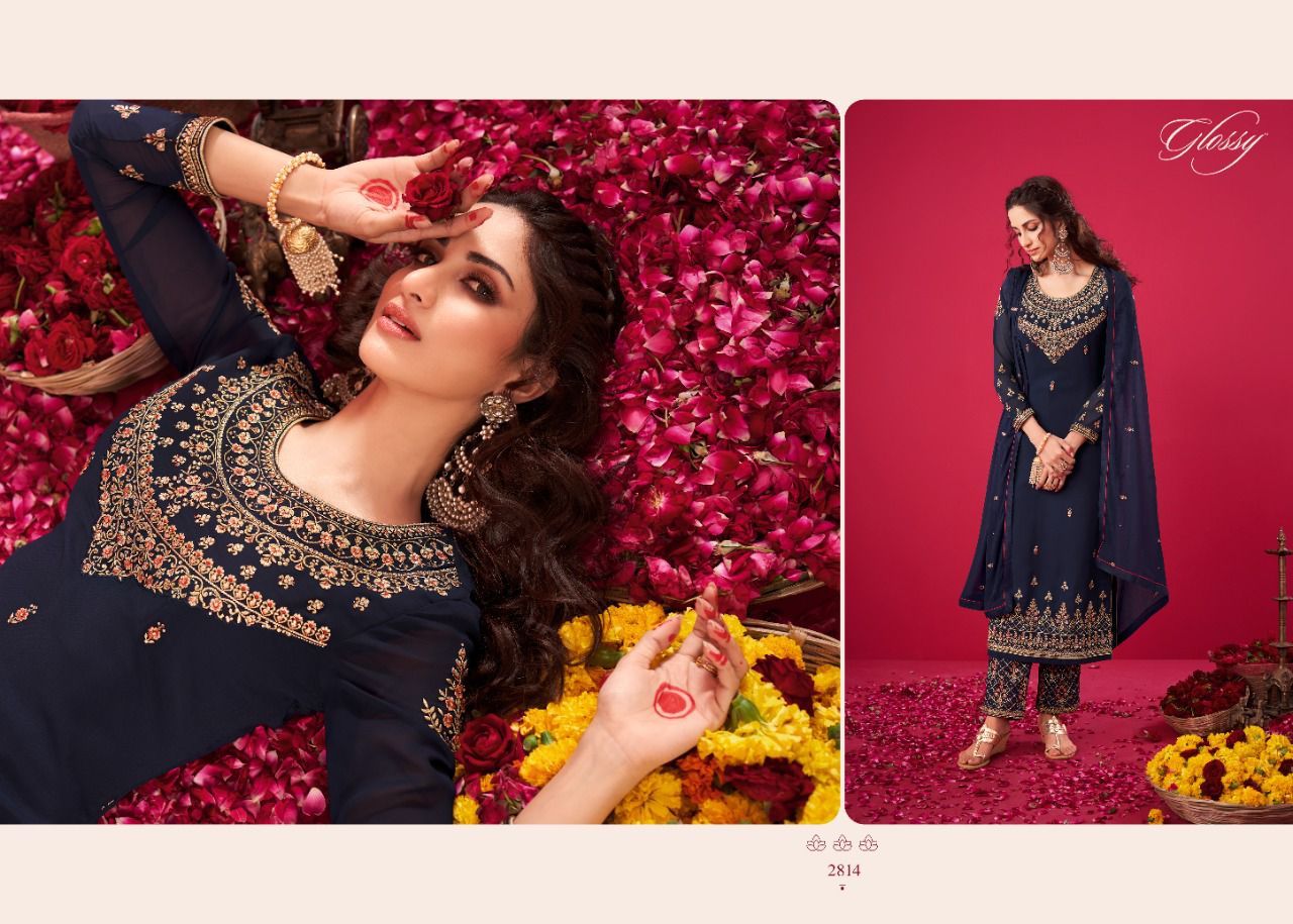 Glossy Naqsh 2808 Georgette Embroidery Work Heavy Wedding Wear Salwar Kameez Collection
