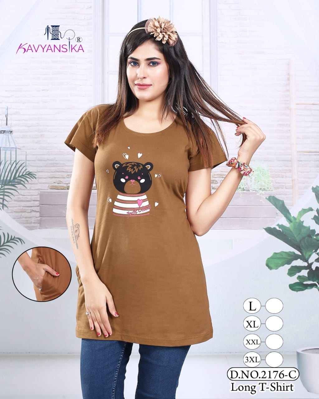 Kavyansika Long Top 2176 Night Wear Hosiery Cotton Long T-shirt Collection

