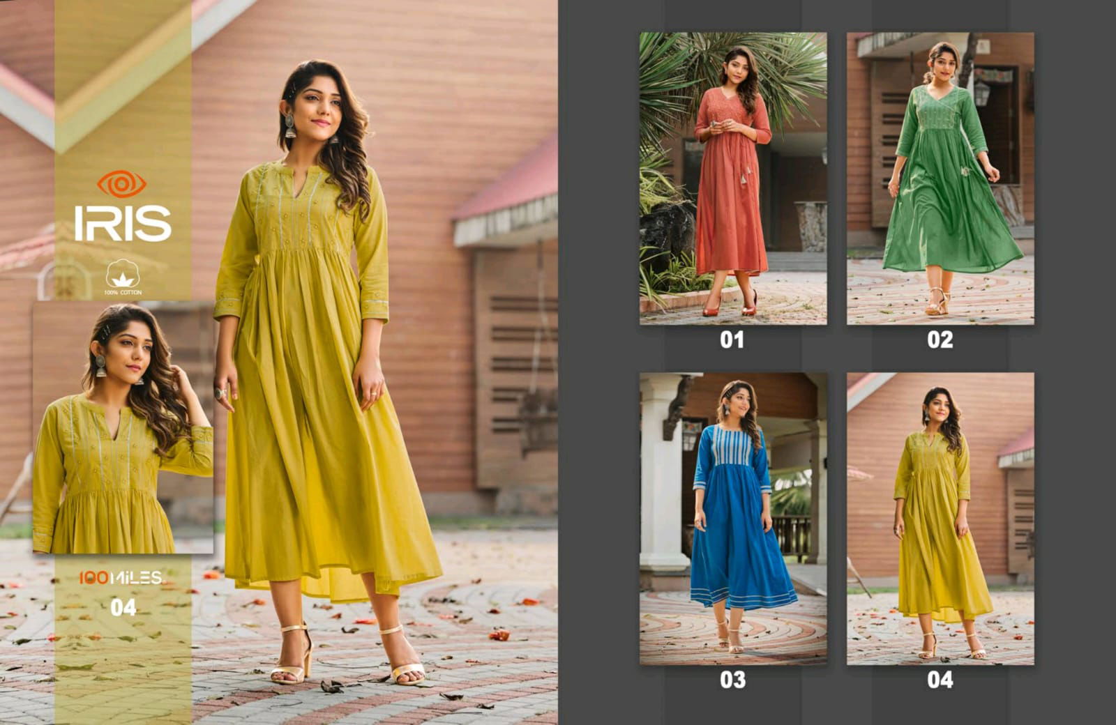 Iris By 100miles Pure Cotton Long Kurti Wholesale Market In Surat