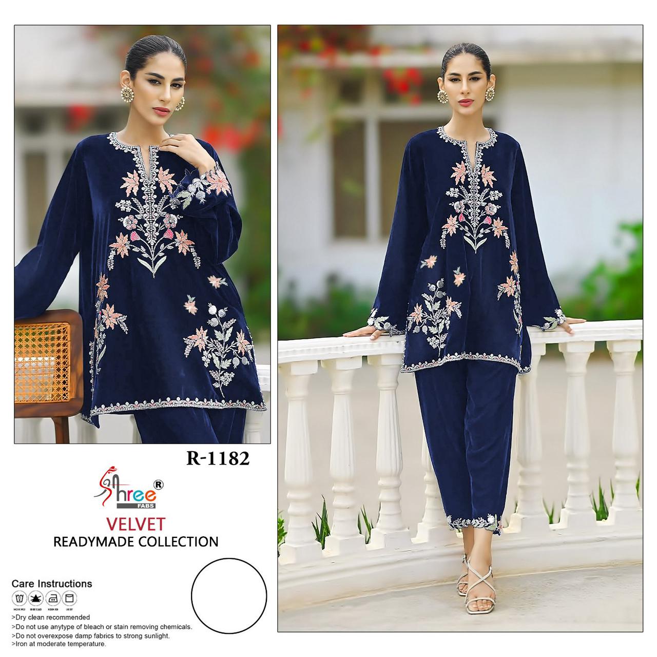 V 1182 Velvet Designer Pakistani Kurti With Bottom Catalog
