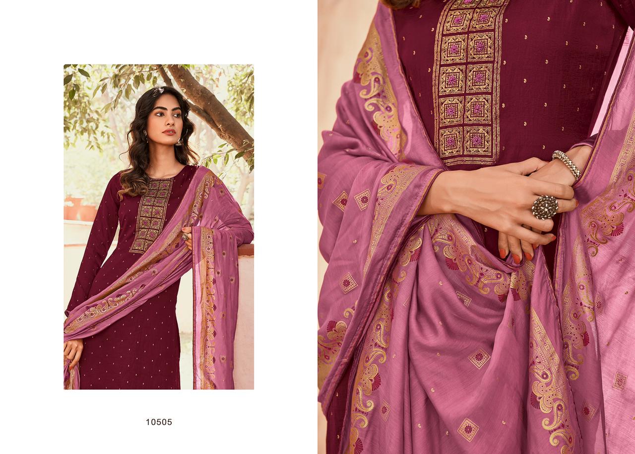 Deepsy Elite Latest Fancy Designer Silk Hand Block Foil print With Embroidery Work Designer Dress Material Collection
