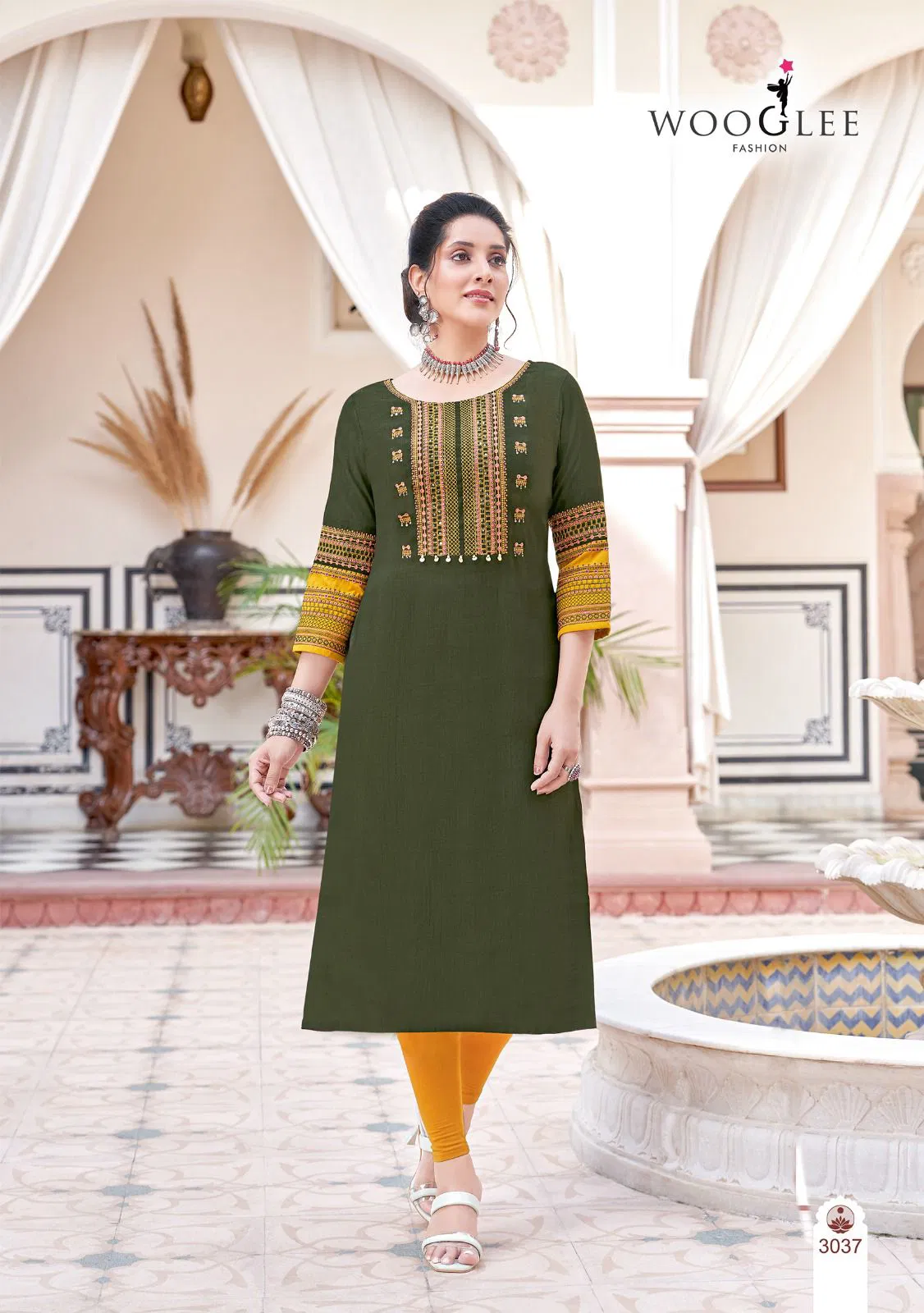 Salonee Vol 8 By Wooglee Rayon Embroidery Kurtis Exporters In India