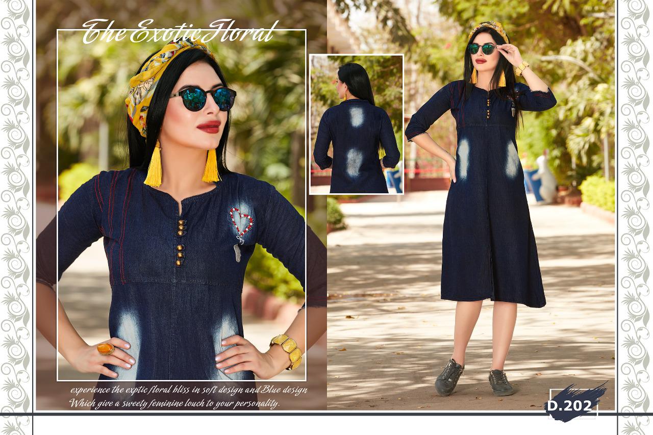Trendy Destiny Blue Fancy Casual Wear Heavy denim cotton Designer Kurtis Collection
