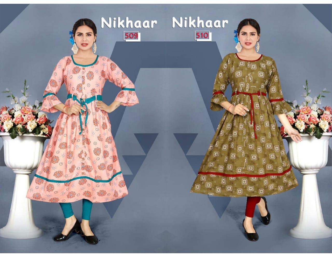 Nikhaar 5 Latest Designer Fancy Ethnic Wear Pure Rayon Printed Anarkali Kurtis Collection
