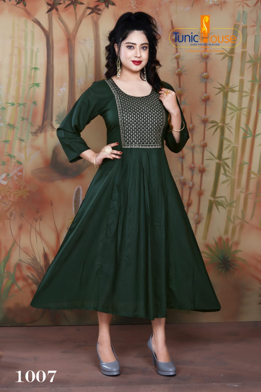 Tunic House Nek Nx Designer Ethnic Wear Embroidery Rayon Kurtis Collection
