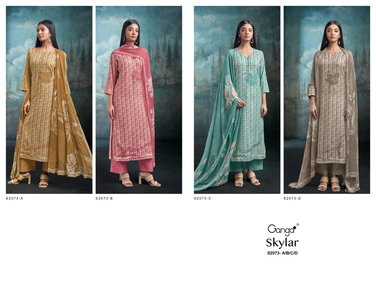 Skylar 2073 By Ganga Pashmina Kurti Bottom Dupatta Dress Material Catalog 
