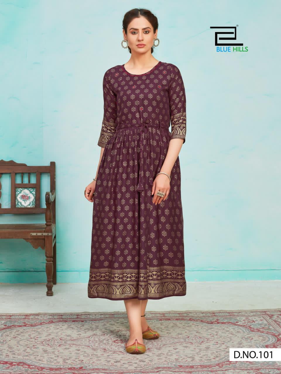 Blue Hills Mari Gold Flair Latest Fancy Designer Ethnic Wear Stylish Kurtis Collection
