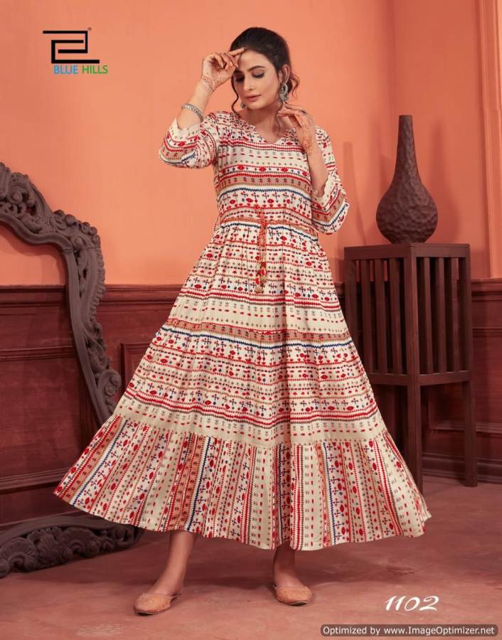 Blue Hills Special 1 Latest Fancy Ethnic Wear Rayon Long Kurti Collection