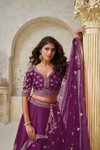 Wine Colour Silk With Leaf Embroidery Work Lahenga With Blouse Dupatta Wholesalers In Delhi KF 2144