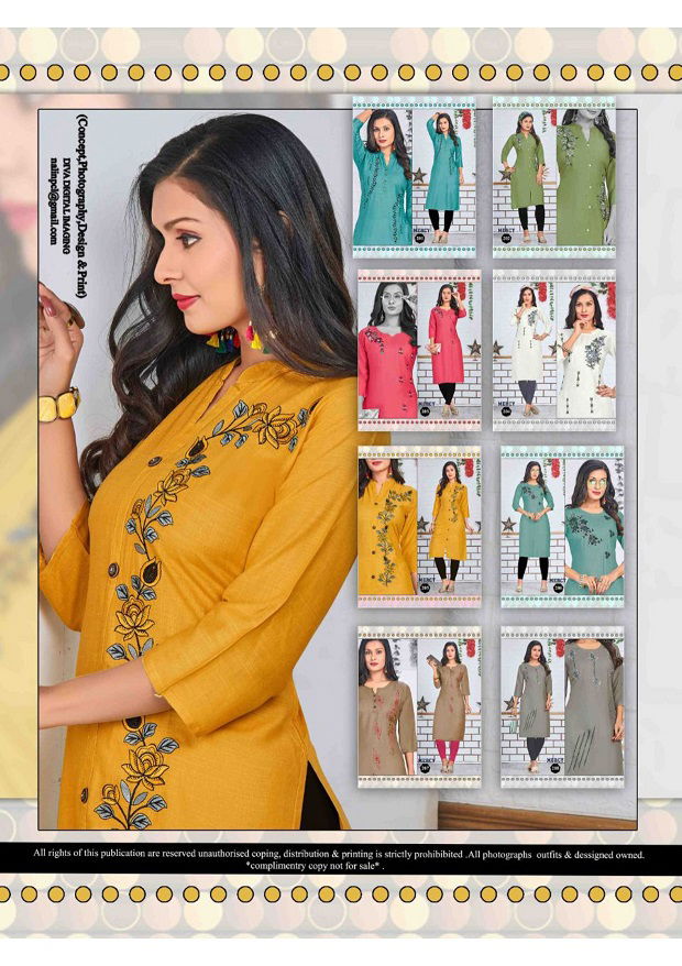 Mercy 2 Latest Designer Fancy Ethnic Wear Embroidery Work Rayon Slub Kurtis Collection
