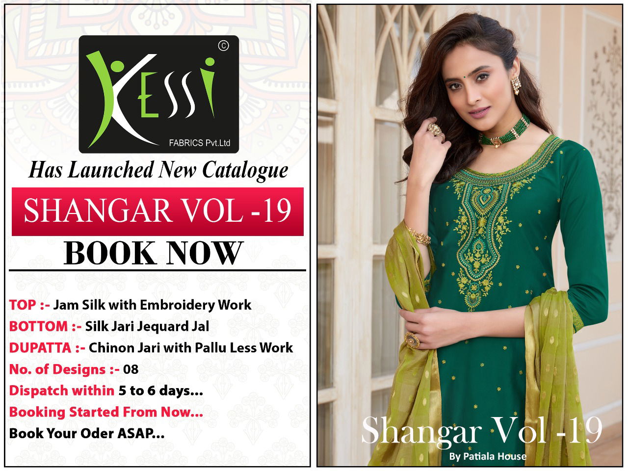Kessi Shangar By Patiala House 19 Designer Jam Silk With Embroidery Work Top With Bottom And pallu Less Work Dupatta Dress Material Collection
