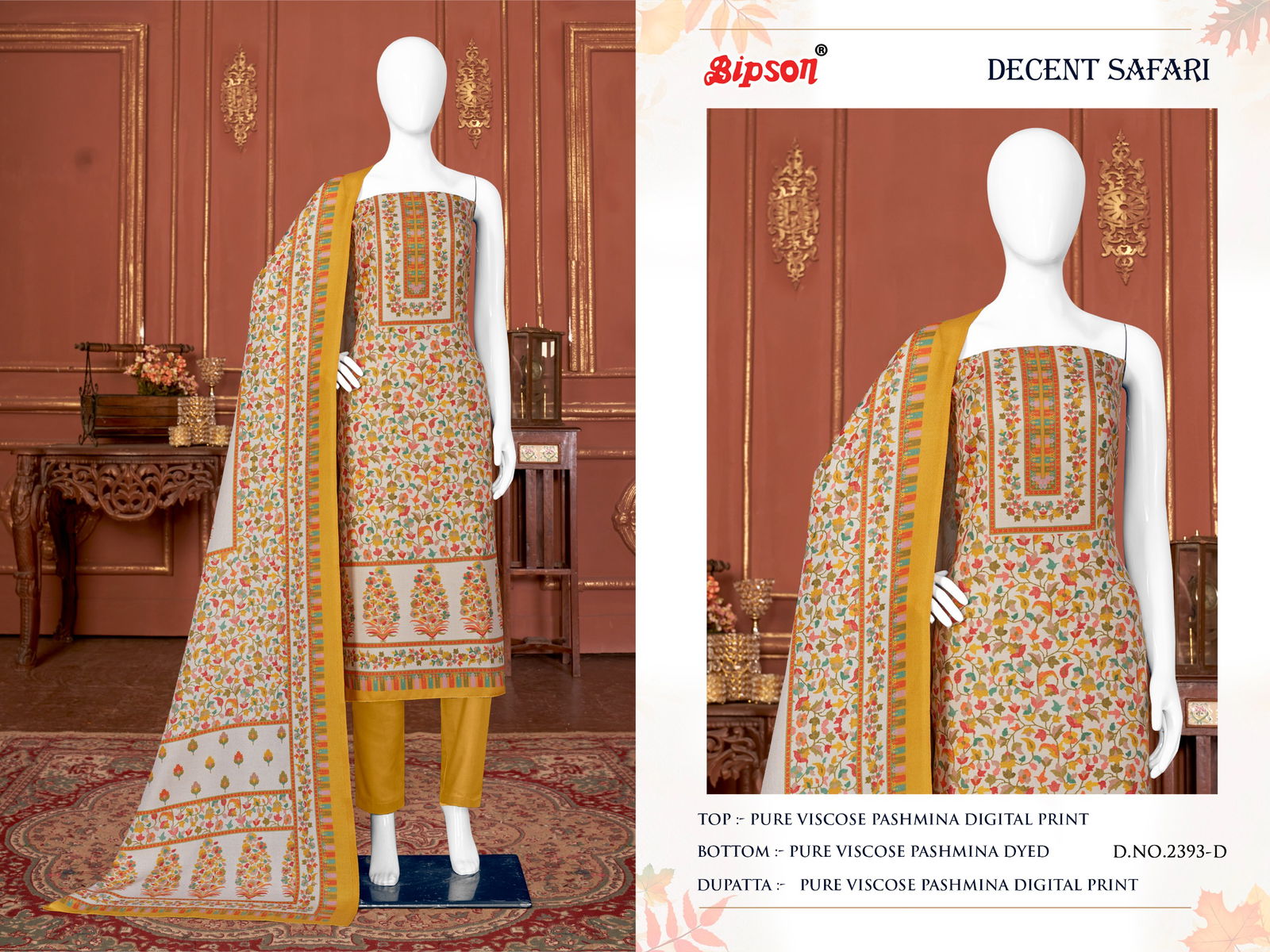 Bipson Safari 2393 Printed Pashmina Dress Material Catalog

