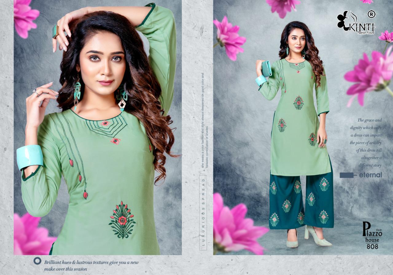 Kinti Plazo House 8 Ethnic Wear Rayon Kurtis With Bottom Collection
