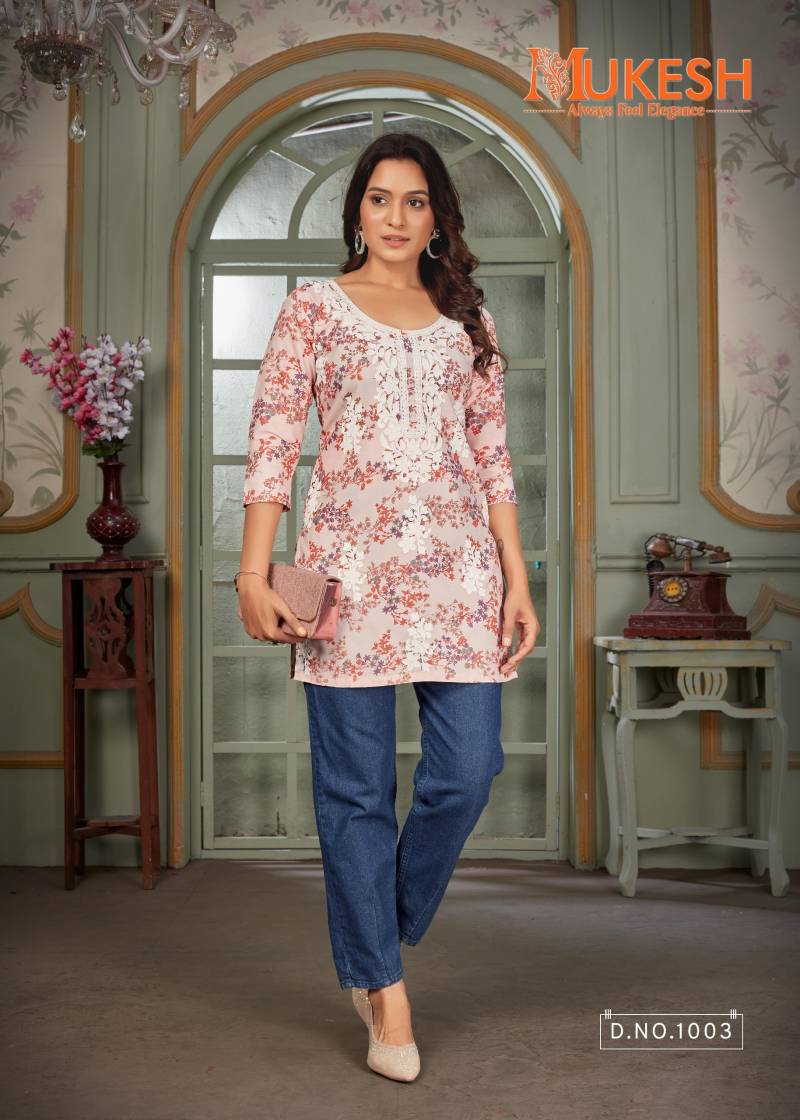 Maira By Mukesh Cotton Printed White Chikan Work Top Bulk Orders In India