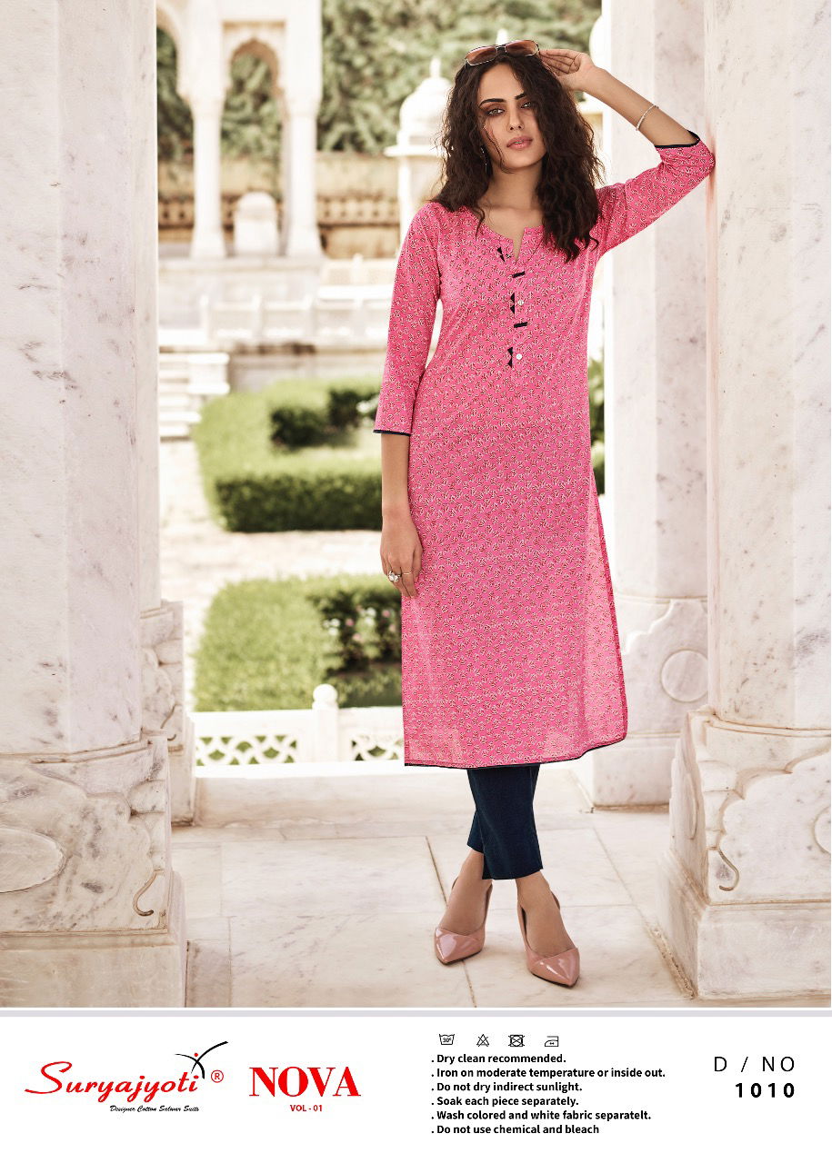Suryajyoti Nova 1 Latest Fancy Designer Regular Casual Wear Lawn Cotton Printed Kurti Collection
