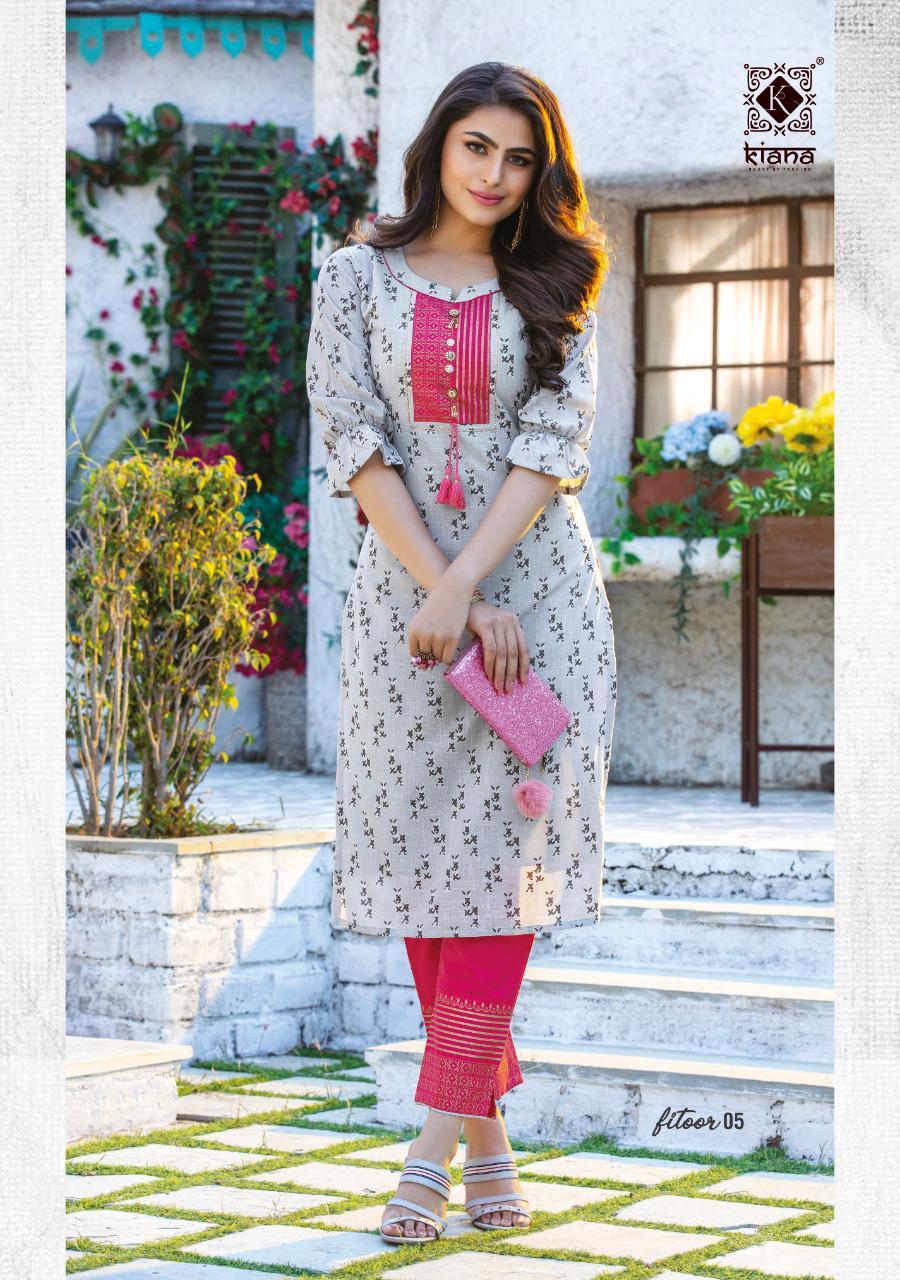 KIANA FITOOR Fancy Designer Festive Wear Rayon With Cotton Printed And Hand Work Kurtis With Bottom Collection