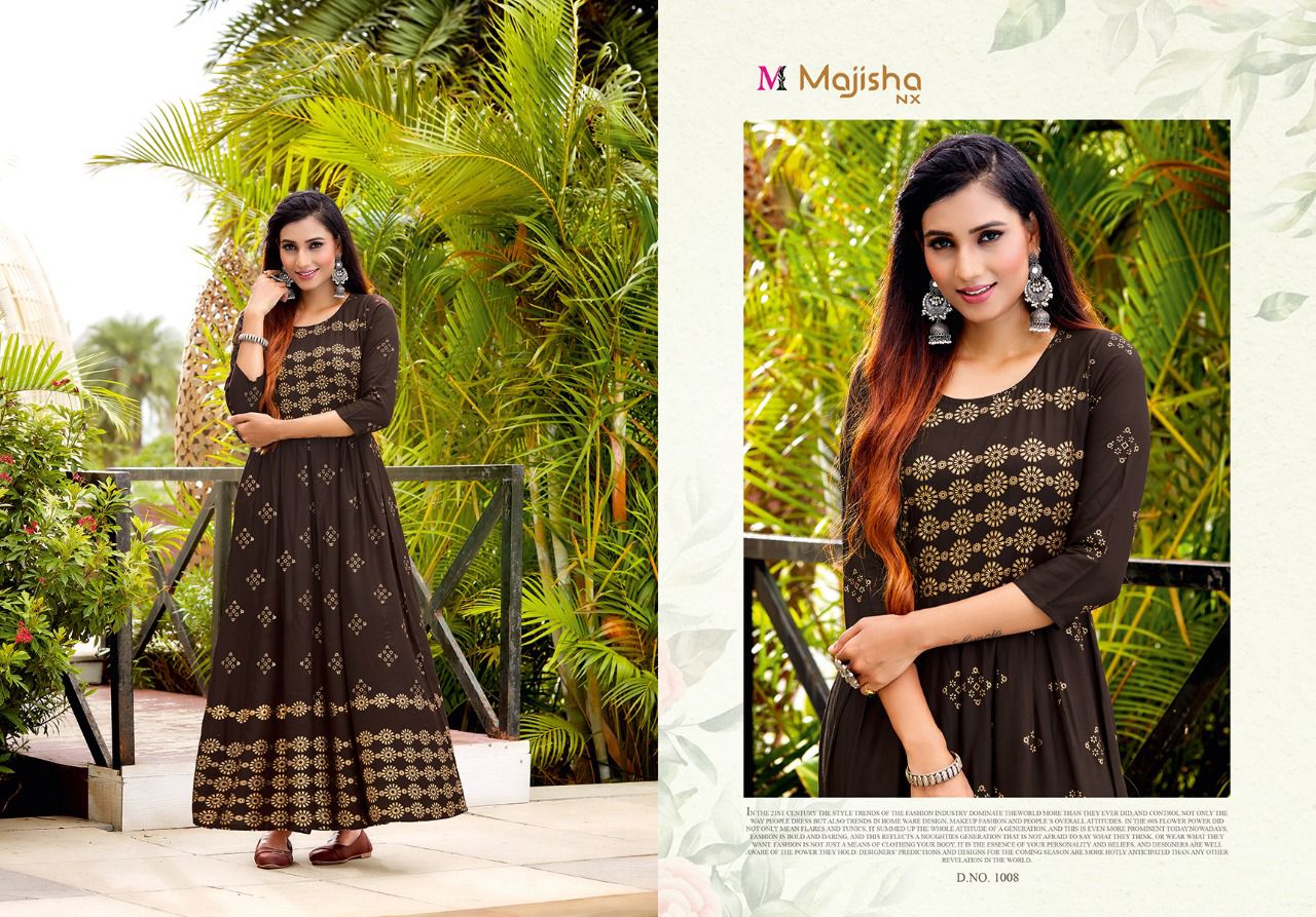 Majisha Nx Advika Latest Fancy Party Wear Rayon Printed Anarkali Kurti Collection