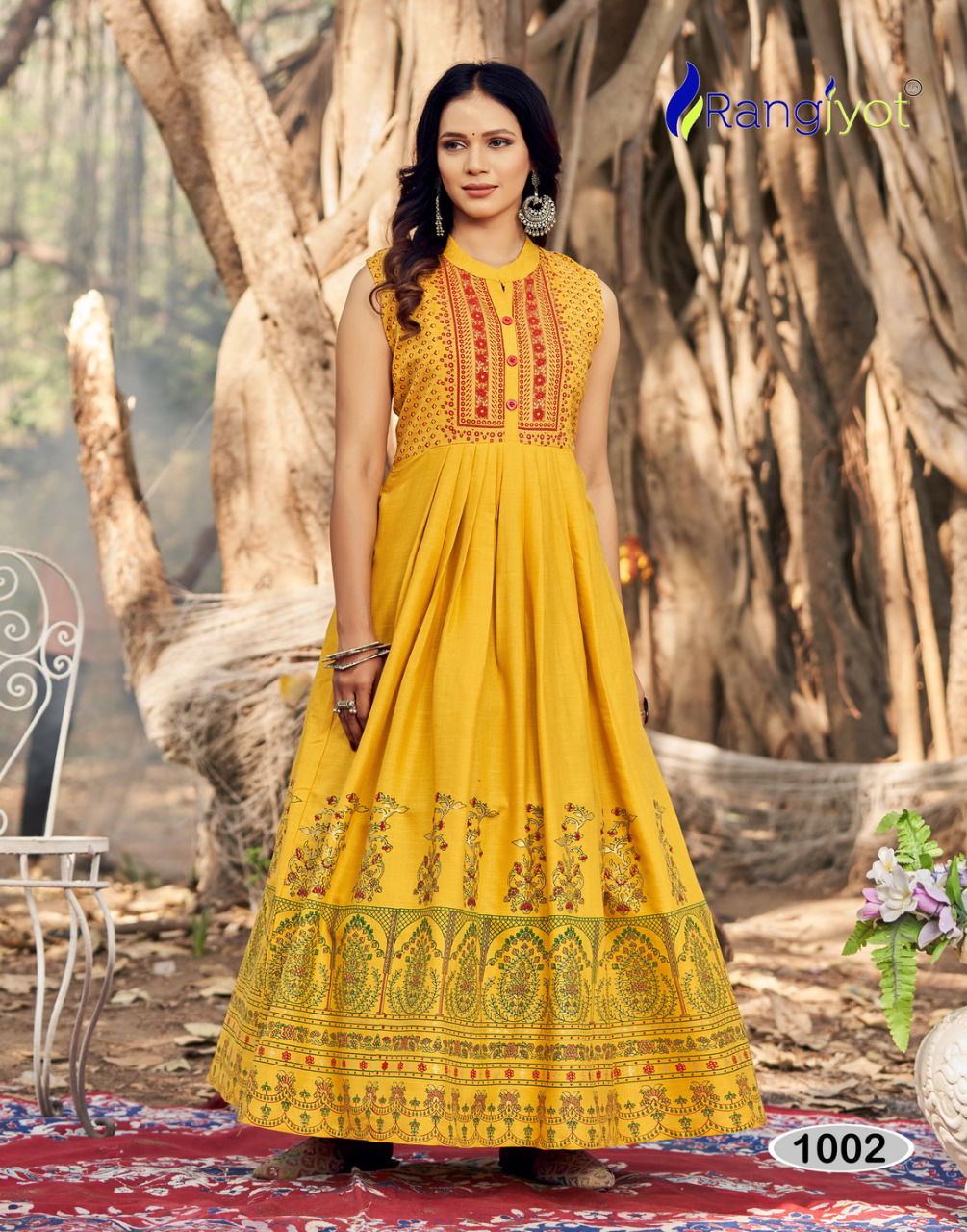 Rangjyot Charvi Classic New Designer Festive Wear Cotton Long Anarkali Kurti Collection
