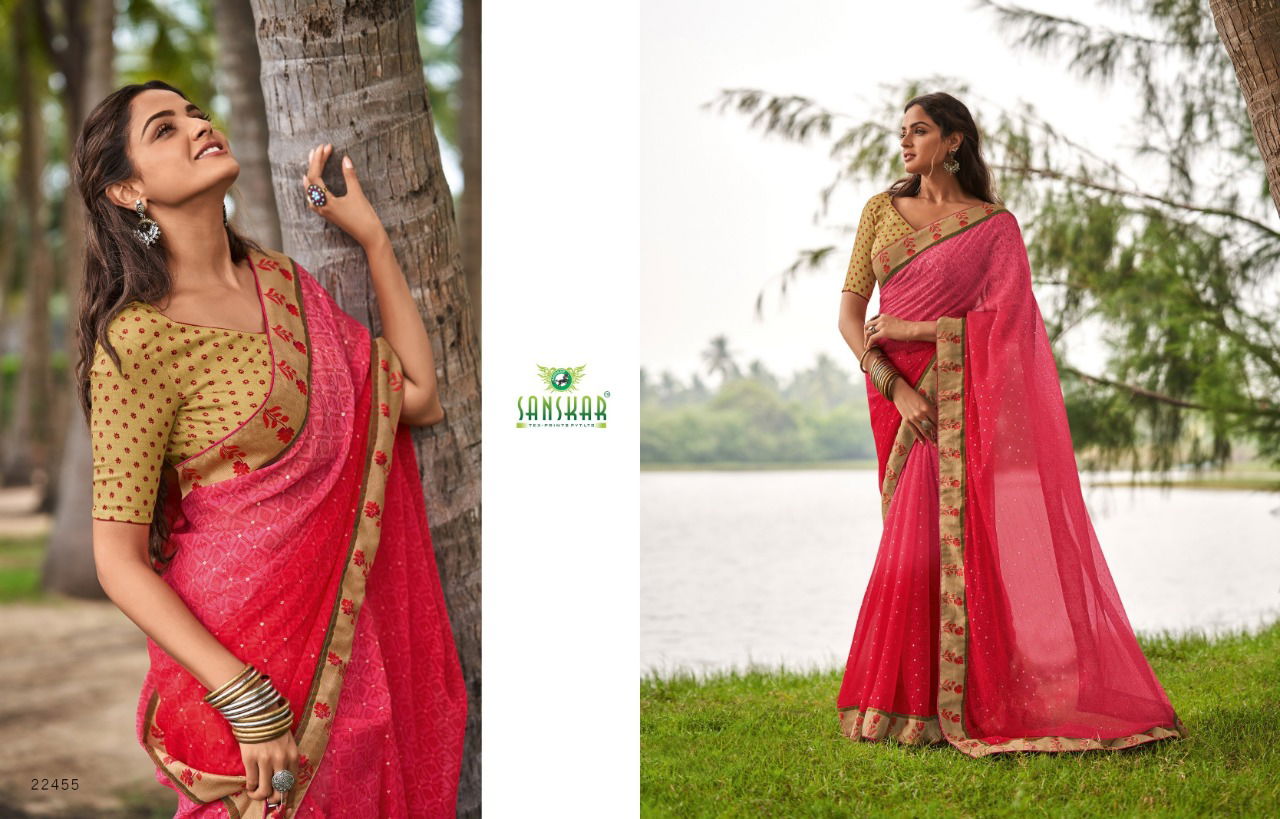 Sanskar Meera Georgette Printed Designer Ethnic Wear Fancy Latest Saree Collection
