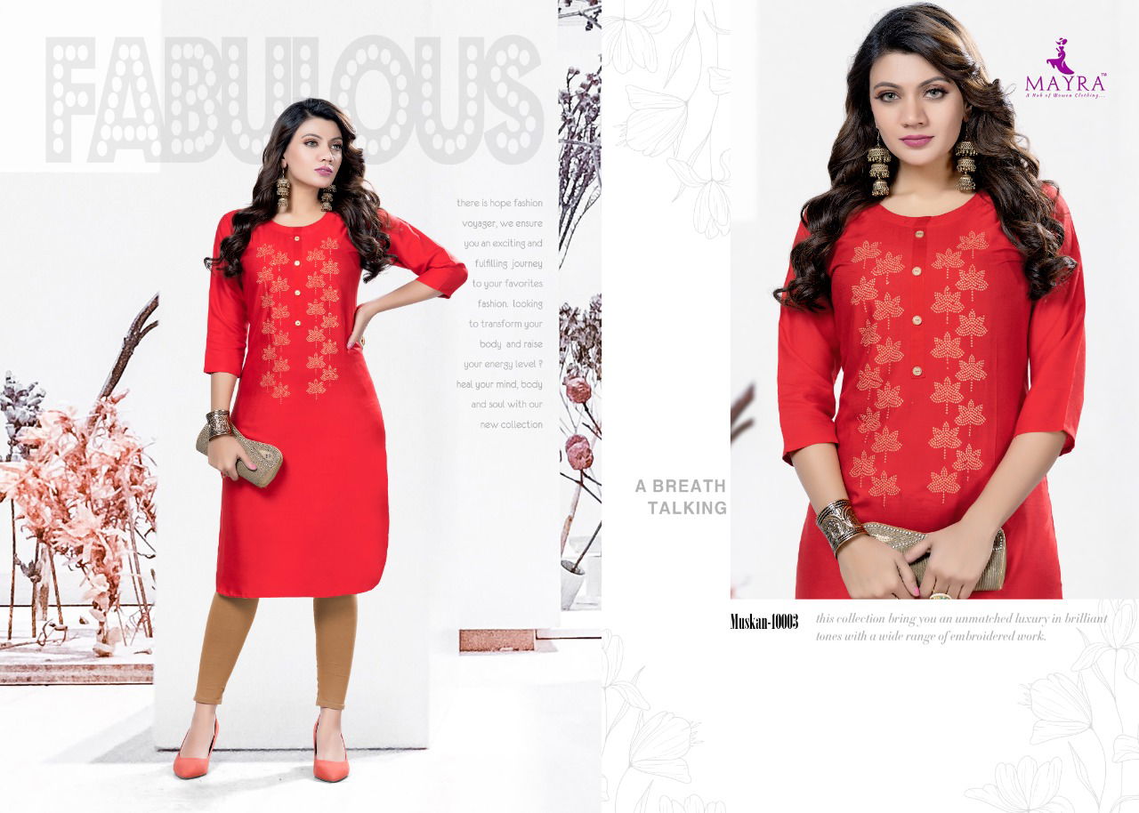 Mayra Muskan Regular Wear Rayon Printed Designer Kurti Collection