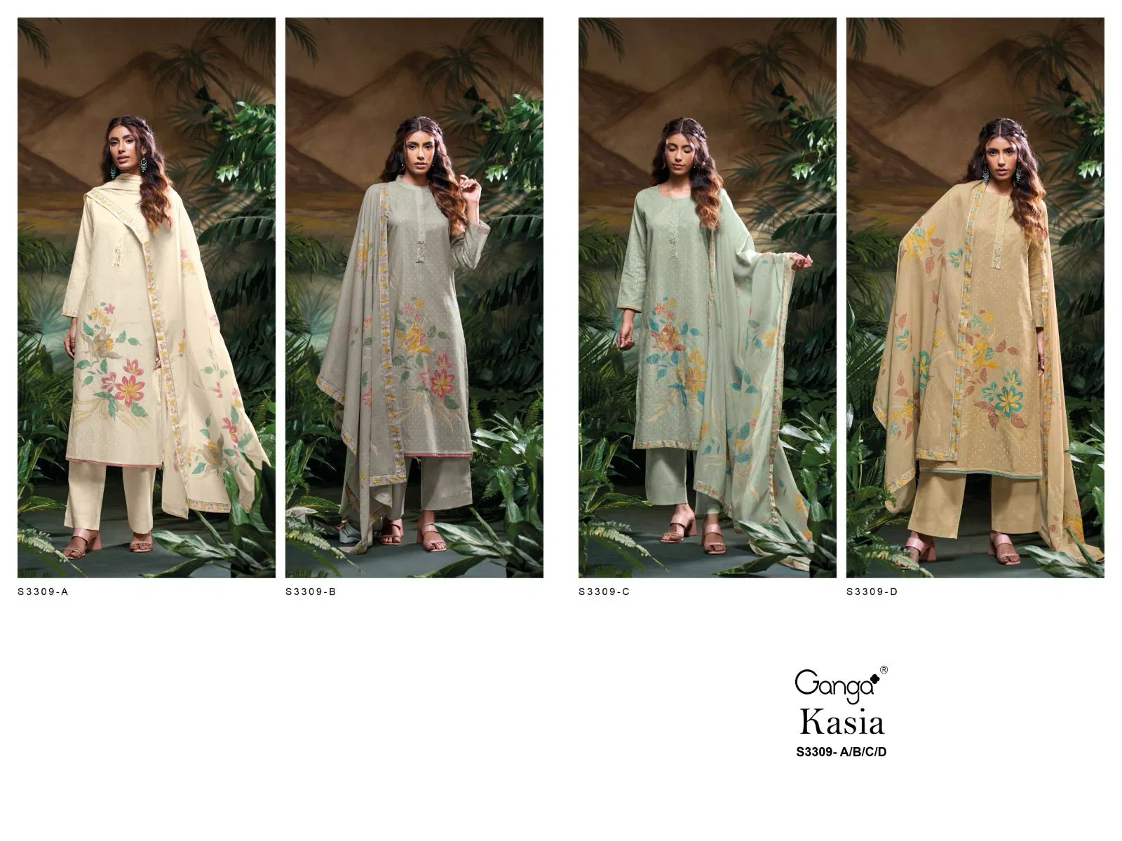 Kasia 3309 By Ganga Cotton Printed Dress Material Wholesalers In Delhi
