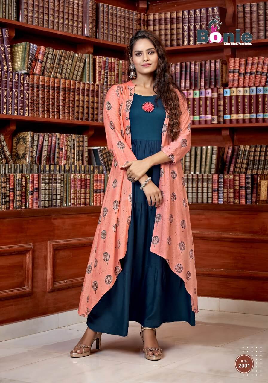 Bonie Mastani Exclusive Fancy Festive Wear Rayon Stylish Kurtis With Flex Jacket Collection
