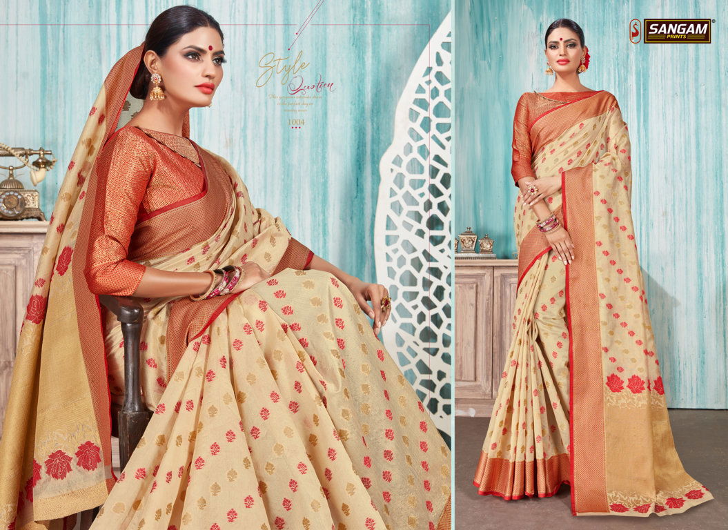 Sangam Madras Handloom Latest Deaigner Fancy Wedding Wear Printed Handloom Cotton Silk Sarees Collection
