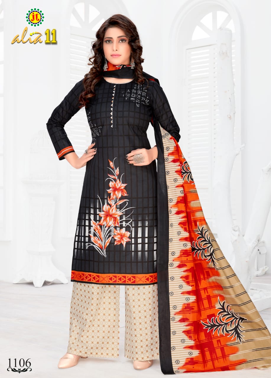 Jt Alia 11 Regular Wear Printed pure Cotton Dress Material With Chiffon Dupatta Collection