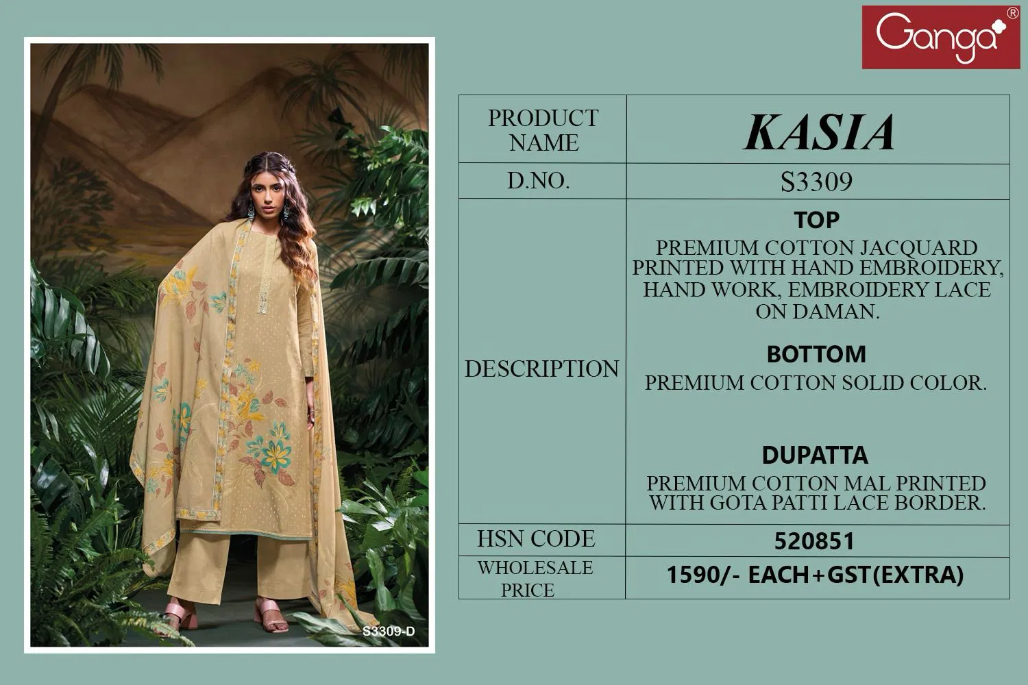 Kasia 3309 By Ganga Cotton Printed Dress Material Wholesalers In Delhi