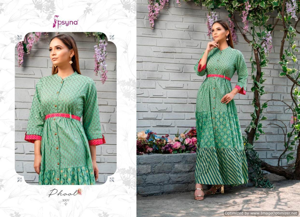 Psyna Phool Vol 3 Casual Wear Full Gown Style Cambric Cotton Kurti Collection 
