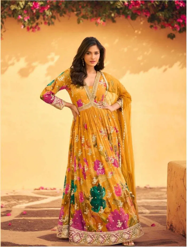 Super Duper Hit Rani 5747 To 5751 Chinon Embroidered Gown Suppliers In India