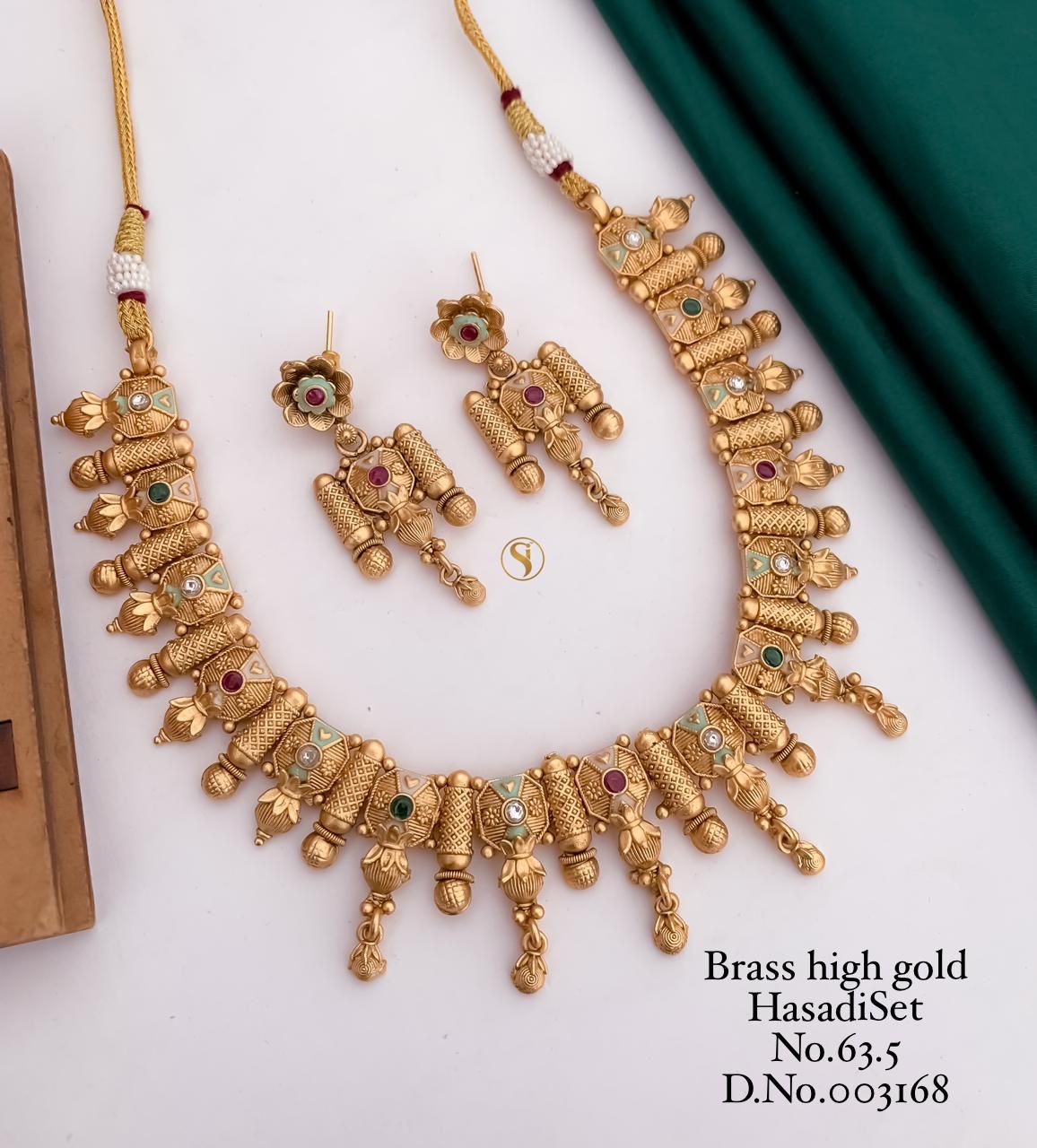 Brass High Gold Designer Hasadi Set 3 Necklace With Earrings Catalog