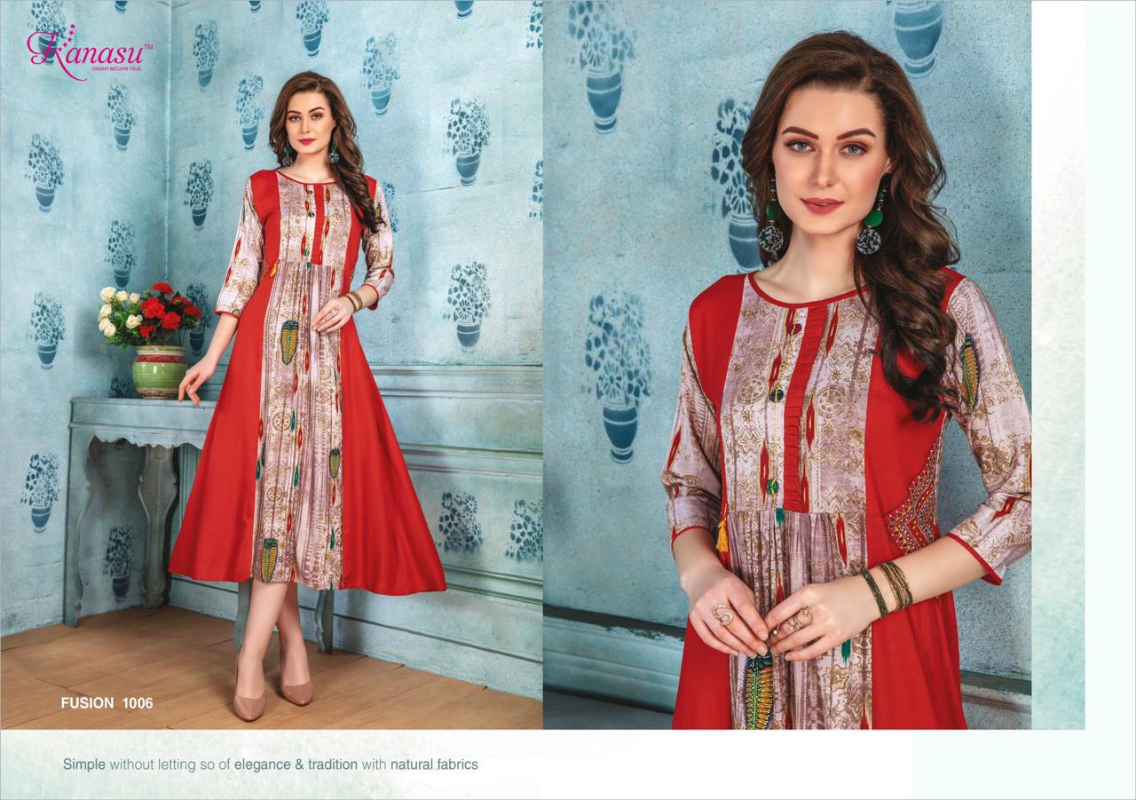 Kanasu Fusion Latest Designer Round Anarkali Style Long Kurtis Collection 